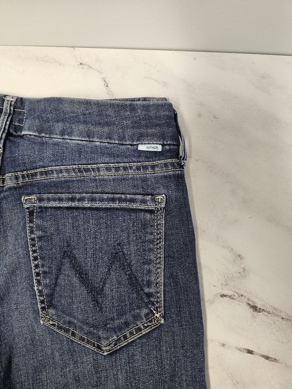 MOTHER The Looker Crop Mid Rise Skinny Dark Blue On The Edge Jeans 27 Preowned - Picture 8 of 11
